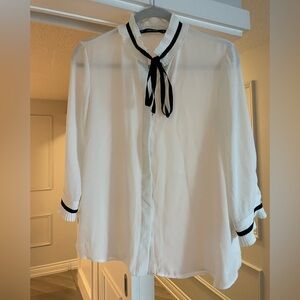 Zara White Blouse with Black Ribbon Tie